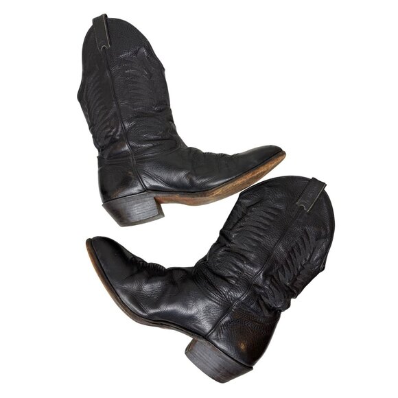 Vintage Boulet Mens Black Leather Western Cowboy Boots 11 - Picture 5 of 9